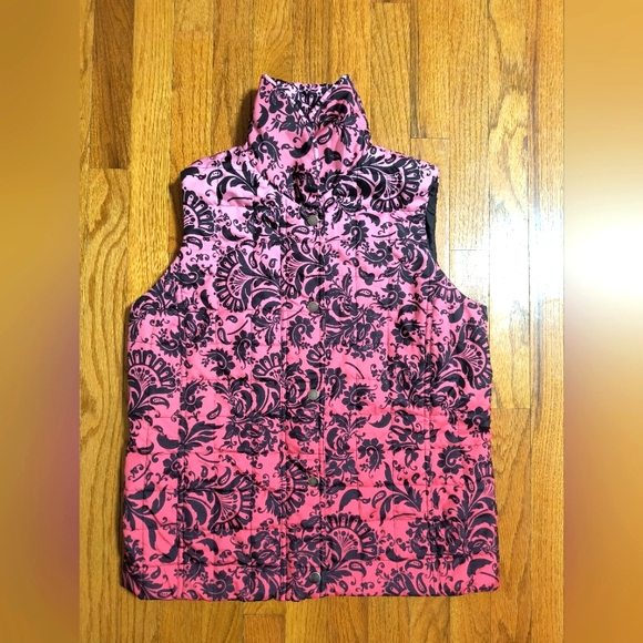 Jones New York ombre Paisley print puffer vest, women's medium, pink/black - Picture 1 of 10